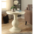 Table d'appoint piédestal ronde traditionnelle en bois avec plateau blanc antique et base sphérique