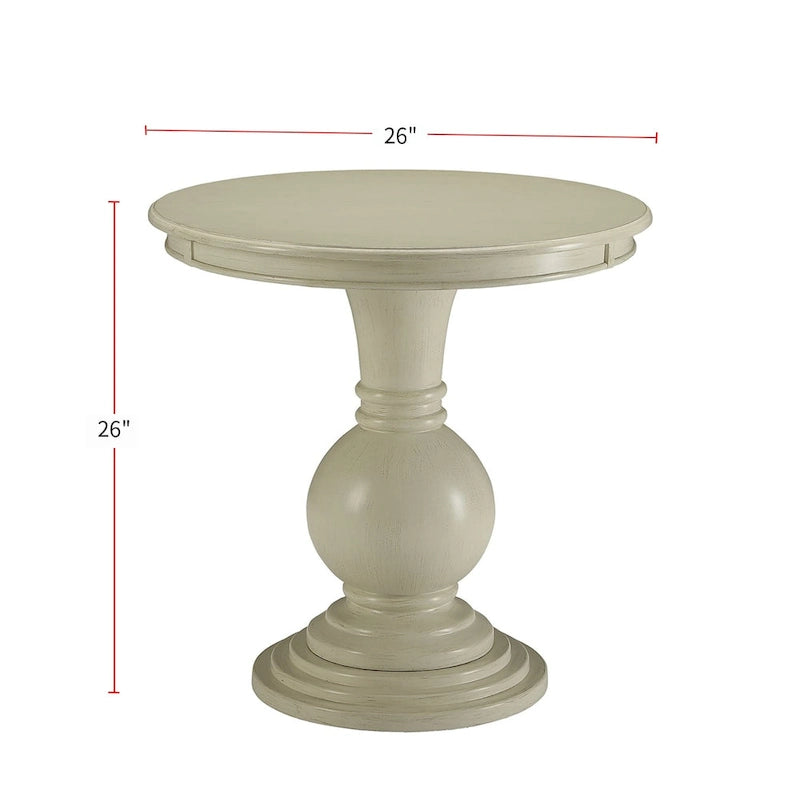 Table d'appoint piédestal ronde traditionnelle en bois avec plateau blanc antique et base sphérique