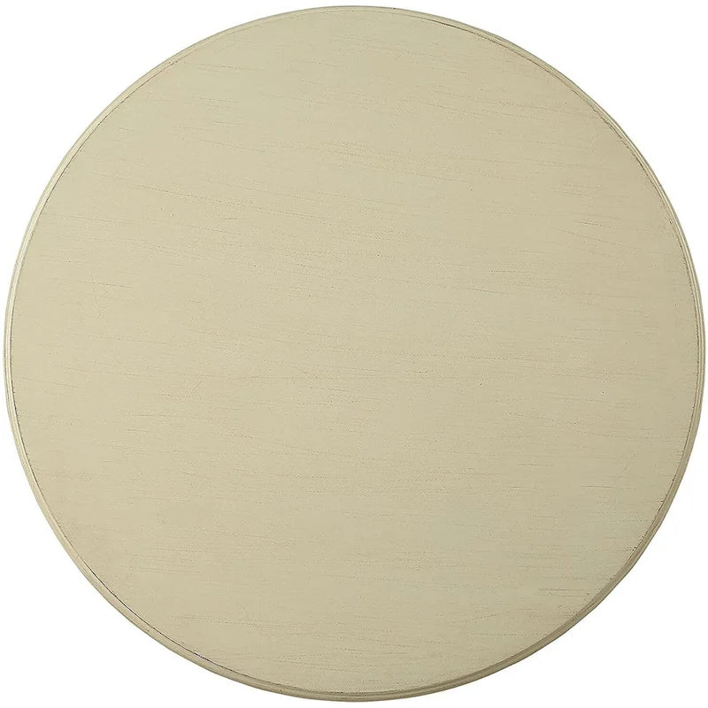 Table d'appoint piédestal ronde traditionnelle en bois avec plateau blanc antique et base sphérique