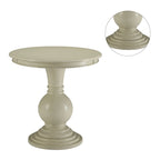 Table d'appoint piédestal ronde traditionnelle en bois avec plateau blanc antique et base sphérique