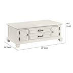 Table basse relevable Soft White Modern Farmhouse avec portes d'armoire à persiennes et rangement