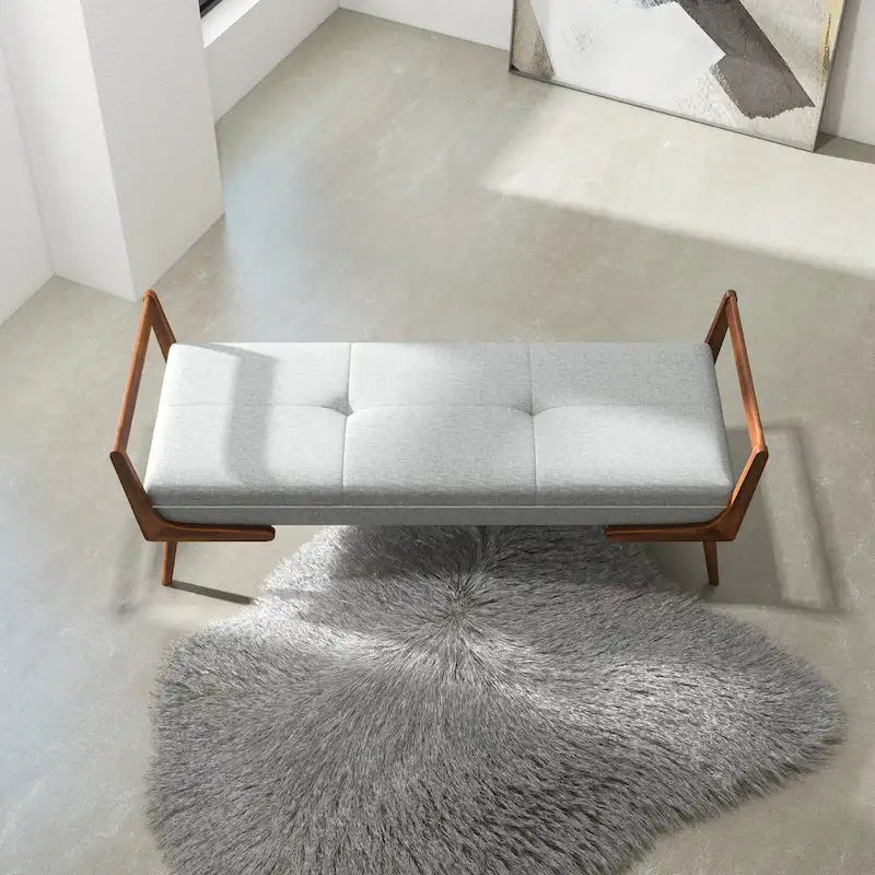Banc rembourré en tissu noyer, style moderne du milieu du siècle, avec pieds fuselés, 2 places