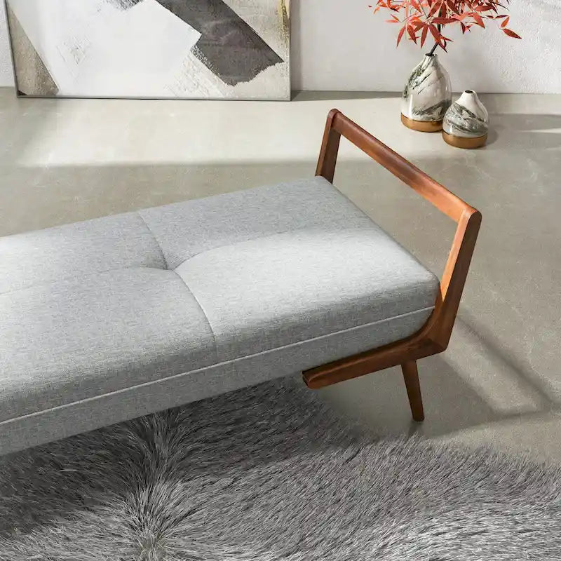 Banc rembourré en tissu noyer, style moderne du milieu du siècle, avec pieds fuselés, 2 places
