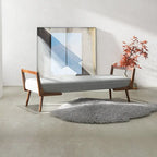 Banc rembourré en tissu noyer, style moderne du milieu du siècle, avec pieds fuselés, 2 places