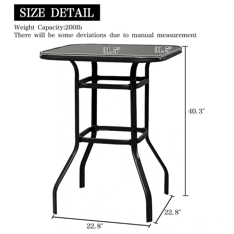 Table haute de bar d'extérieur, verte / rouge / marron / noire, en fer forgé et verre, pour 2 personnes