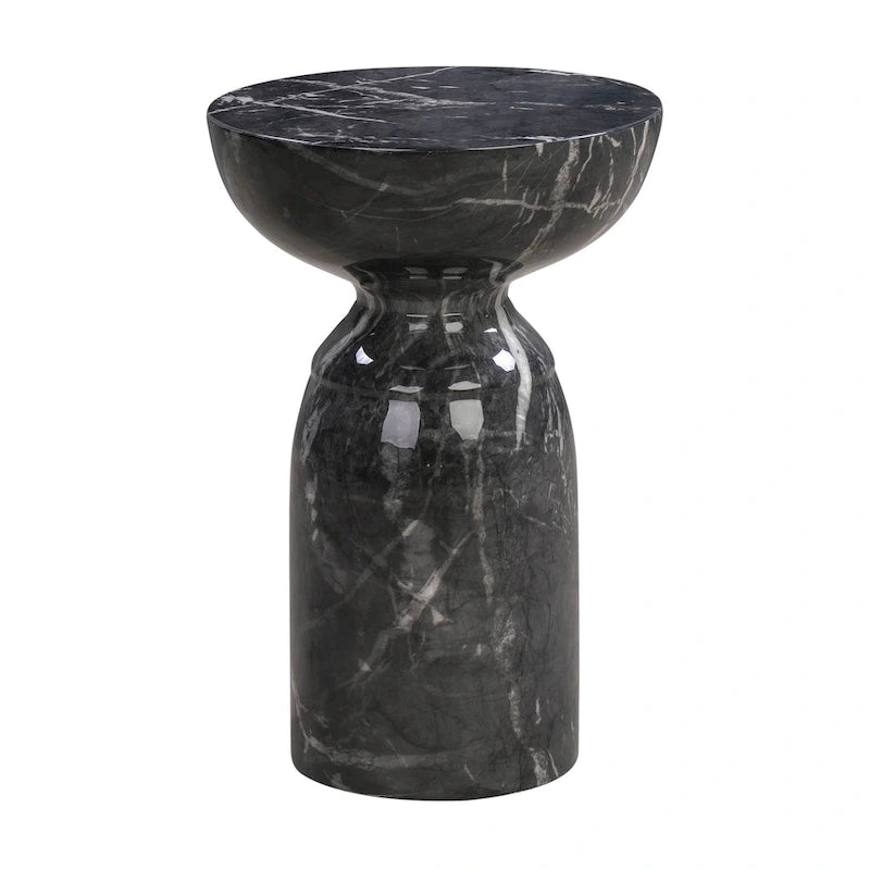 Table d'appoint ronde en béton, imitation marbre noir, entièrement assemblée