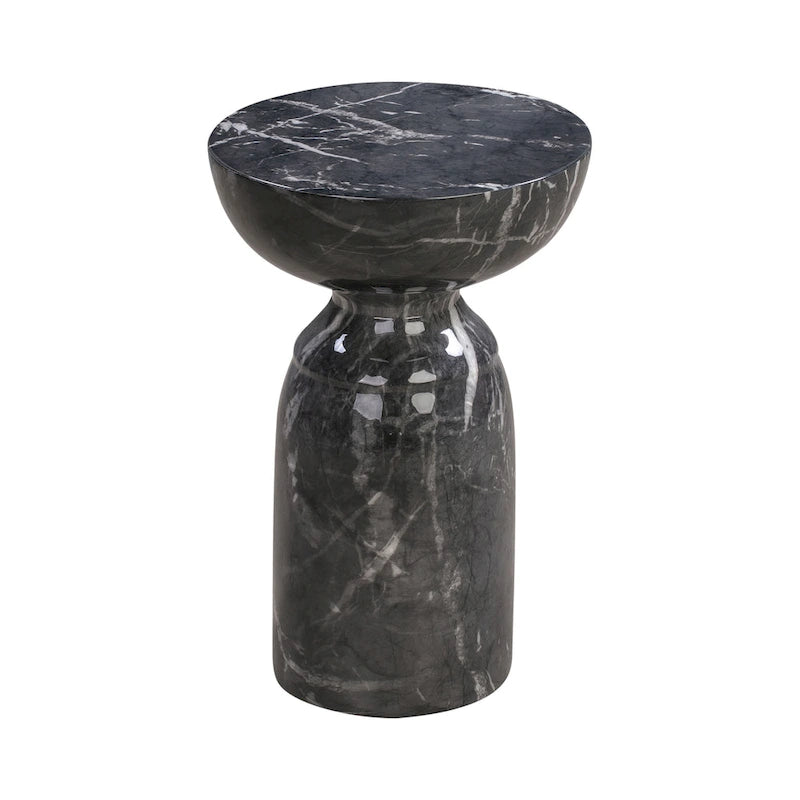 Table d'appoint ronde en béton, imitation marbre noir, entièrement assemblée
