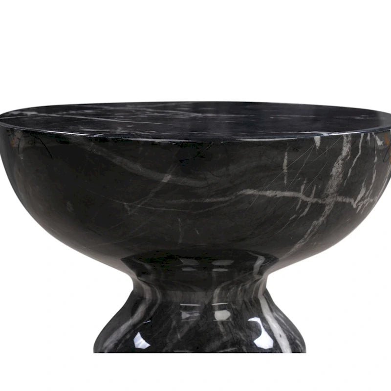 Table d'appoint ronde en béton, imitation marbre noir, entièrement assemblée
