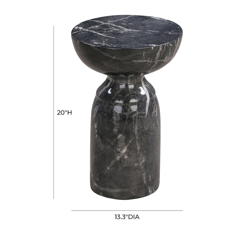 Table d'appoint ronde en béton, imitation marbre noir, entièrement assemblée