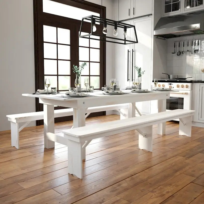 Table de salle à manger pliante Farmhouse, Rustique antique / Blanc / Acajou / Naturel, 8 places