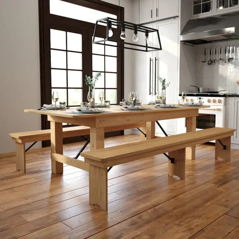 Table de salle à manger pliante Farmhouse, Rustique antique / Blanc / Acajou / Naturel, 8 places