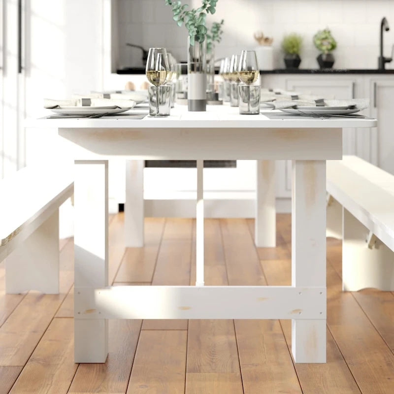 Table de salle à manger pliante Farmhouse, Rustique antique / Blanc / Acajou / Naturel, 8 places