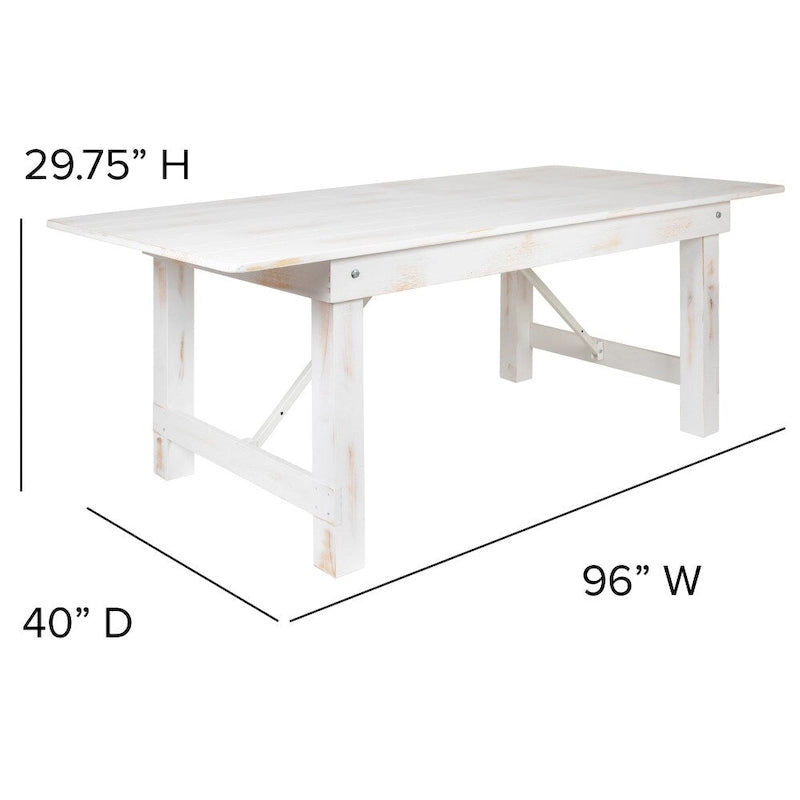 Table de salle à manger pliante Farmhouse, Rustique antique / Blanc / Acajou / Naturel, 8 places