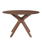 Table à manger ronde sur pied, noyer, base en X, pour 4, style Mid-Century Modern