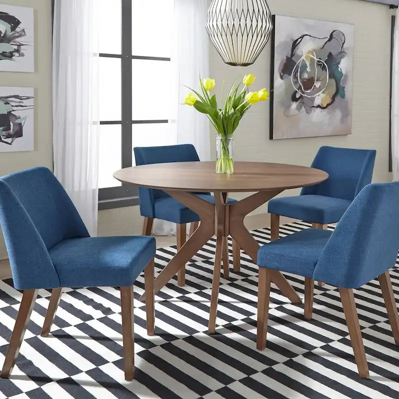 Table à manger ronde sur pied, noyer, base en X, pour 4, style Mid-Century Modern