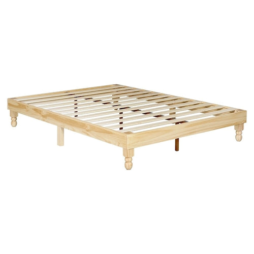 Cadre de lit plateforme de style américain, pin naturel, pieds de gourde, lit double / grand lit / très grand lit, pour 2