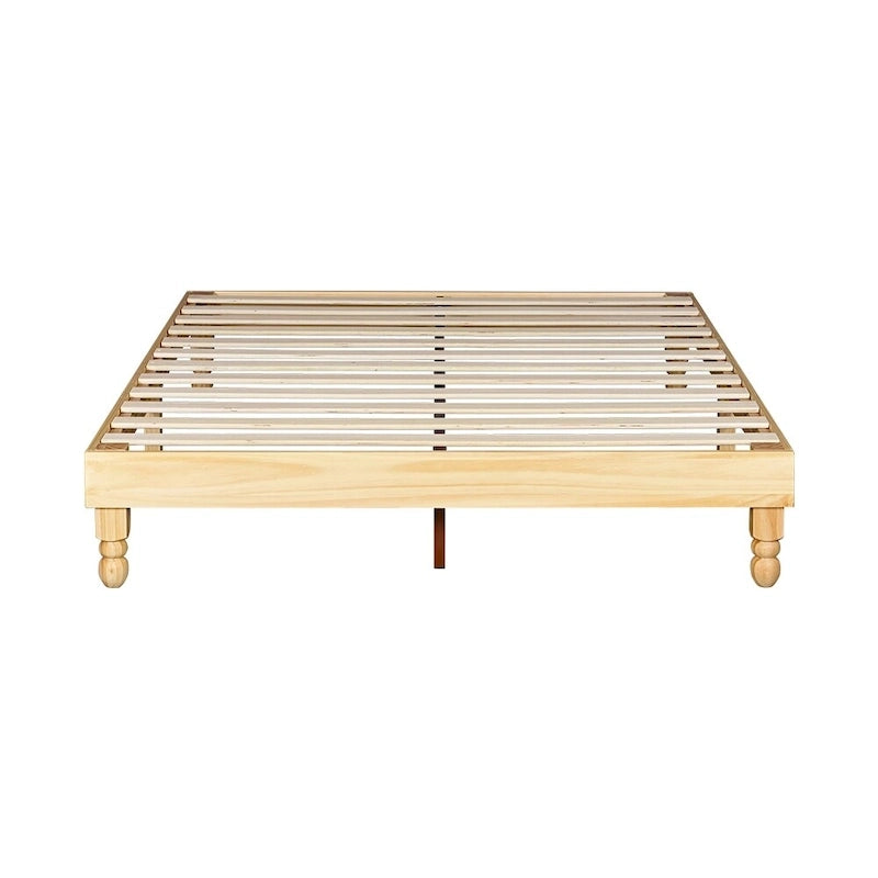 Cadre de lit plateforme de style américain, pin naturel, pieds de gourde, lit double / grand lit / très grand lit, pour 2