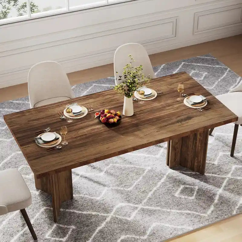 Table à manger rectangulaire 160 cm, Marron / Gris / Marron foncé / Chêne clair / Marron vieilli, Pour 4-6