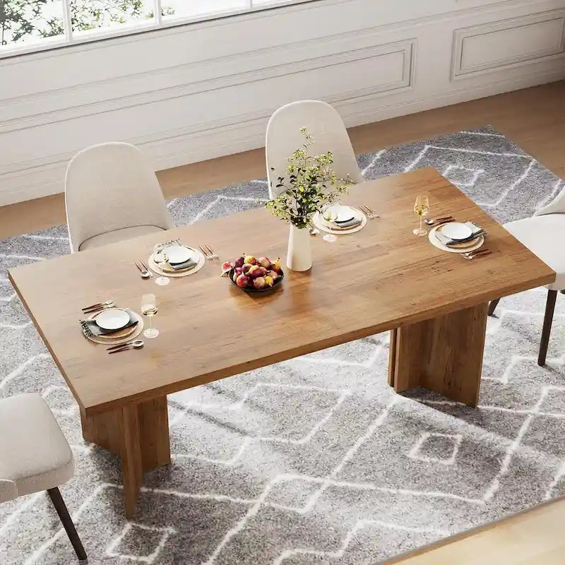 Table à manger rectangulaire 160 cm, Marron / Gris / Marron foncé / Chêne clair / Marron vieilli, Pour 4-6