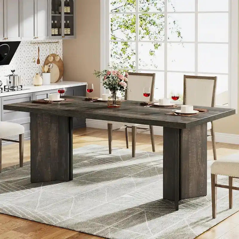 Table à manger rectangulaire 160 cm, Marron / Gris / Marron foncé / Chêne clair / Marron vieilli, Pour 4-6