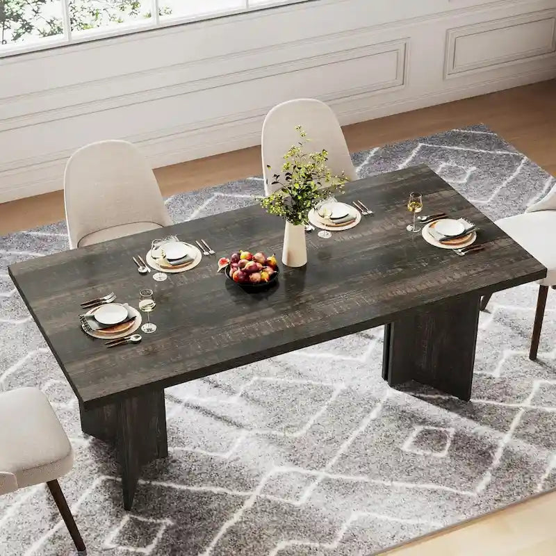 Table à manger rectangulaire 160 cm, Marron / Gris / Marron foncé / Chêne clair / Marron vieilli, Pour 4-6