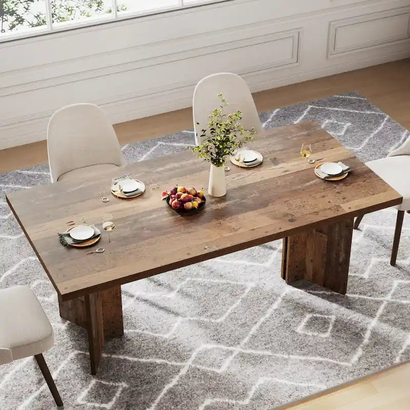 Table à manger rectangulaire 160 cm, Marron / Gris / Marron foncé / Chêne clair / Marron vieilli, Pour 4-6