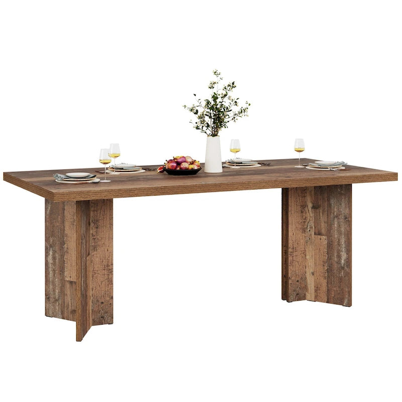Table à manger rectangulaire 160 cm, Marron / Gris / Marron foncé / Chêne clair / Marron vieilli, Pour 4-6