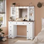 Coiffeuse de ferme avec miroir Hollywood et station de charge, Noyer / Blanc, Simple