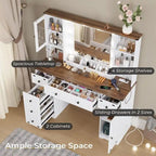 Coiffeuse de ferme avec miroir Hollywood et station de charge, Noyer / Blanc, Simple