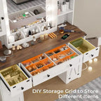 Coiffeuse de ferme avec miroir Hollywood et station de charge, Noyer / Blanc, Simple