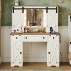 Coiffeuse de ferme avec miroir Hollywood et station de charge, Noyer / Blanc, Simple