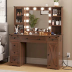 Coiffeuse de ferme avec miroir Hollywood et station de charge, Noyer / Blanc, Simple