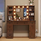 Coiffeuse de ferme avec miroir Hollywood et station de charge, Noyer / Blanc, Simple