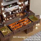 Coiffeuse de ferme avec miroir Hollywood et station de charge, Noyer / Blanc, Simple