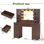 Coiffeuse de ferme avec miroir Hollywood et station de charge, Noyer / Blanc, Simple