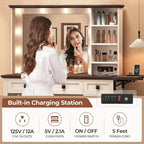 Coiffeuse de ferme avec miroir Hollywood et station de charge, Noyer / Blanc, Simple