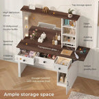Coiffeuse de ferme avec miroir Hollywood et station de charge, Noyer / Blanc, Simple