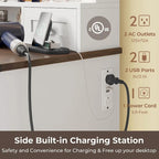 Coiffeuse de ferme avec miroir Hollywood et station de charge, Noyer / Blanc, Simple
