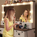 Coiffeuse de ferme avec miroir Hollywood et station de charge, Noyer / Blanc, Simple