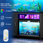 Meuble d'aquarium noir avec porte de grange et bandeau lumineux RVB, 208-284 litres, installation simple
