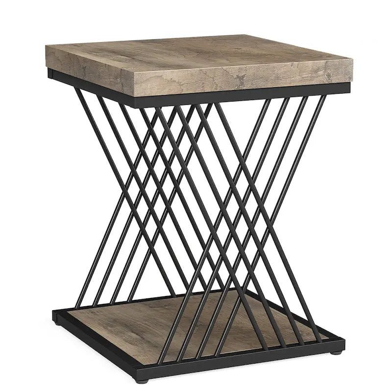 Table d'appoint carrée de style Mid-Century en faux marbre blanc+doré / gris+noir avec base en métal en X