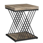 Table d'appoint carrée de style Mid-Century en faux marbre blanc+doré / gris+noir avec base en métal en X