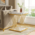 Table d'appoint carrée de style Mid-Century en faux marbre blanc+doré / gris+noir avec base en métal en X