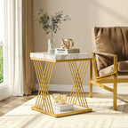Table d'appoint carrée de style Mid-Century en faux marbre blanc+doré / gris+noir avec base en métal en X