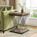 Table d'appoint carrée de style Mid-Century en faux marbre blanc+doré / gris+noir avec base en métal en X