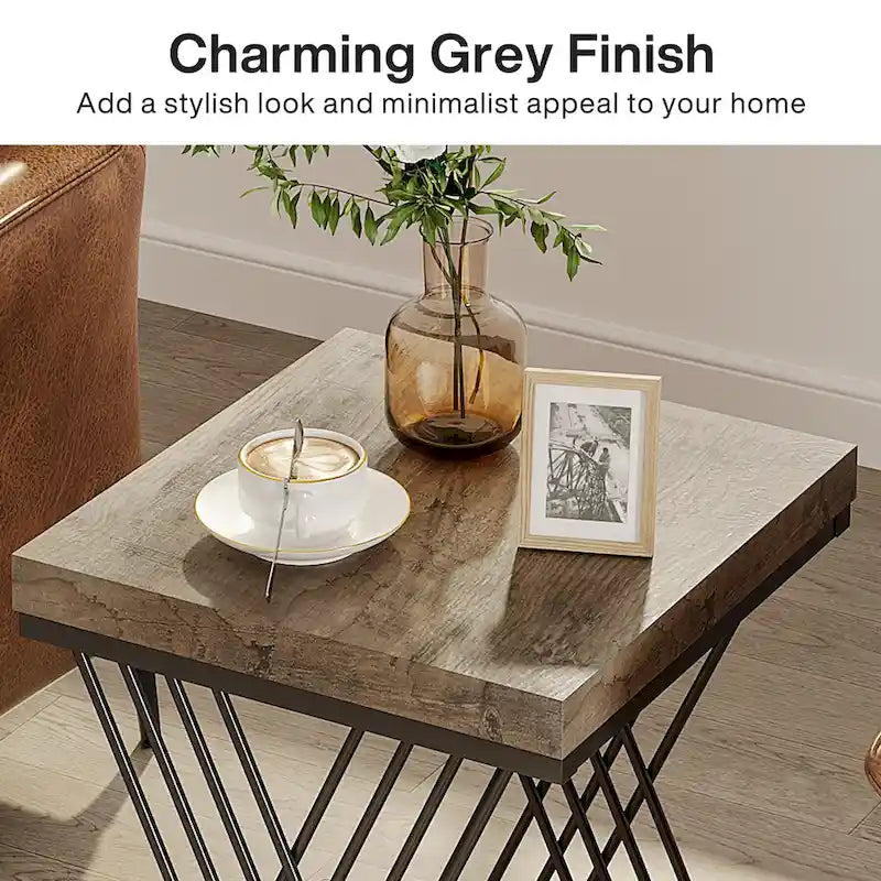 Table d'appoint carrée de style Mid-Century en faux marbre blanc+doré / gris+noir avec base en métal en X