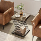 Table d'appoint carrée de style Mid-Century en faux marbre blanc+doré / gris+noir avec base en métal en X