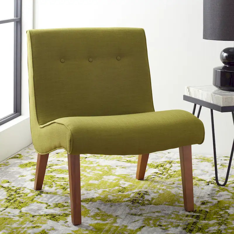 Fauteuil d'appoint rembourré Forest Green / Noir et Blanc / Pois de Senteur de style Mid-Century avec pieds en bois de bouleau, simple