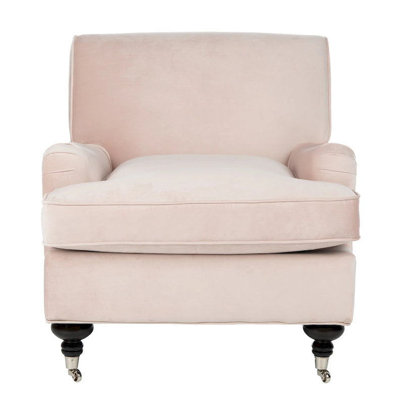 Fauteuil club en lin de transition avec garniture cloutée et pieds à roulettes, simple — Émeraude / Marron / Or / Noir et blanc / Rose poudré / Marine