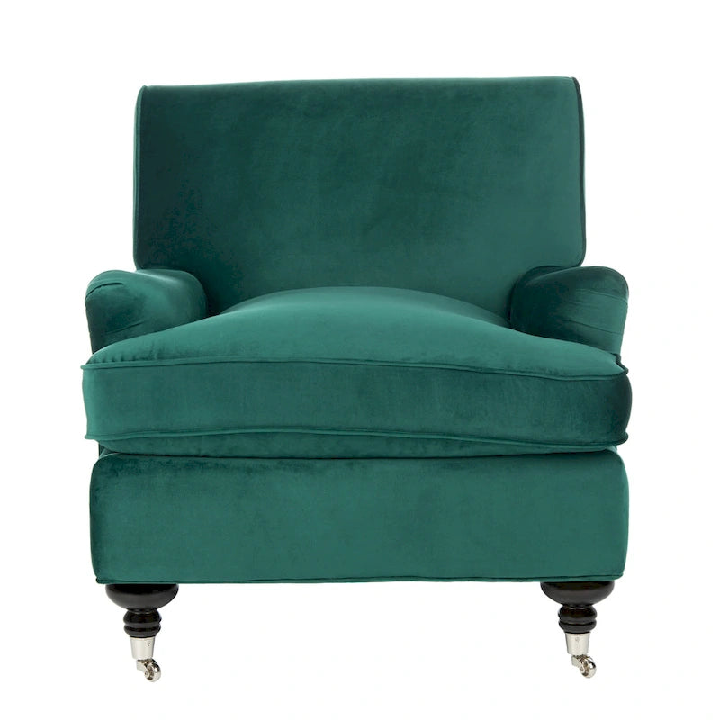Fauteuil club en lin de transition avec garniture cloutée et pieds à roulettes, simple — Émeraude / Marron / Or / Noir et blanc / Rose poudré / Marine